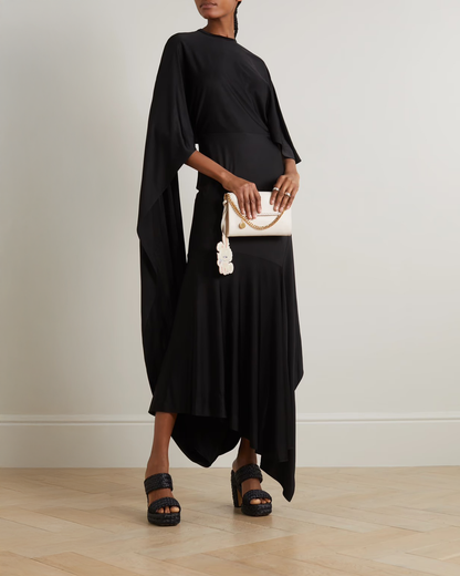 Cape-effect asymmetric jersey maxi dress