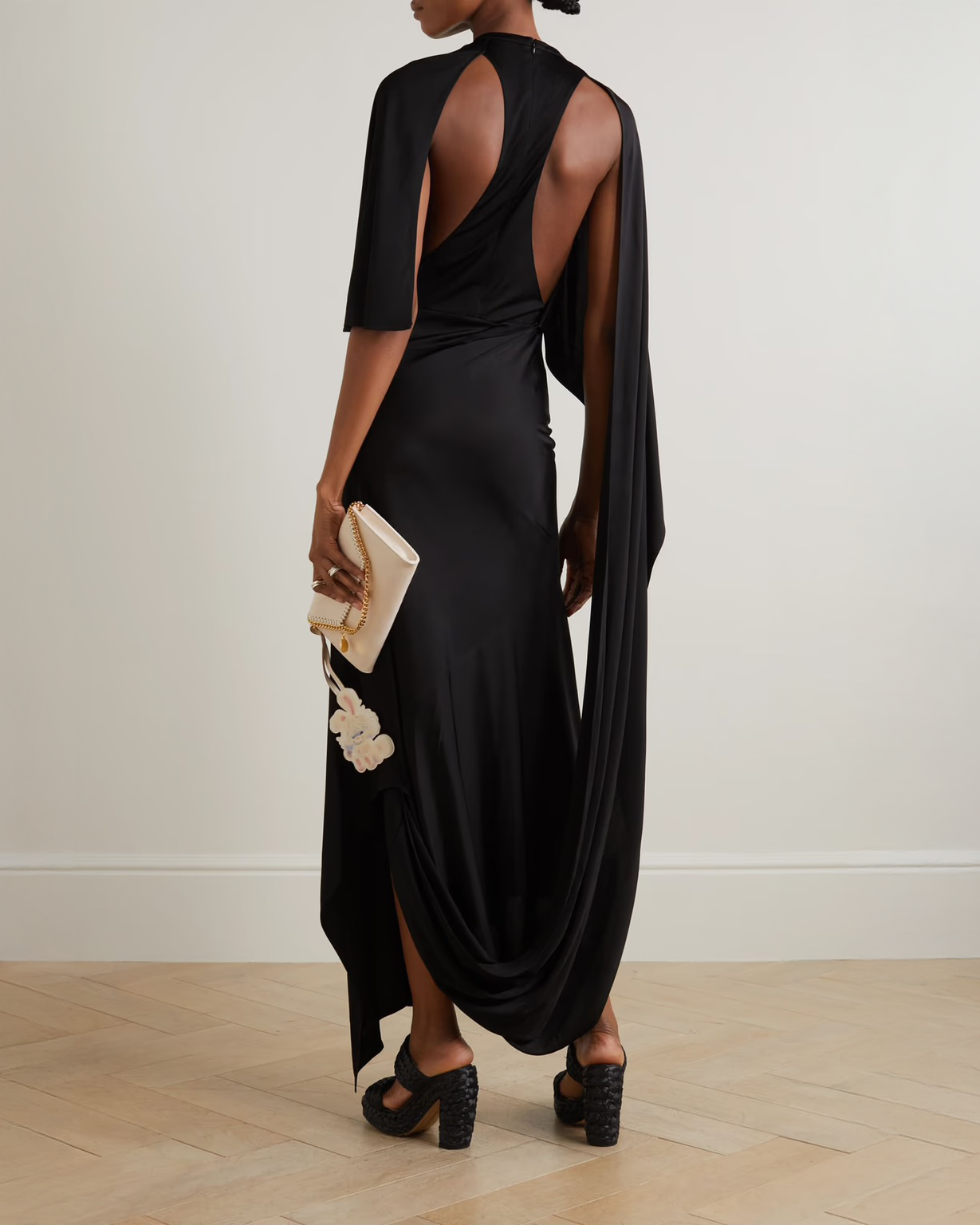 Cape-effect asymmetric jersey maxi dress